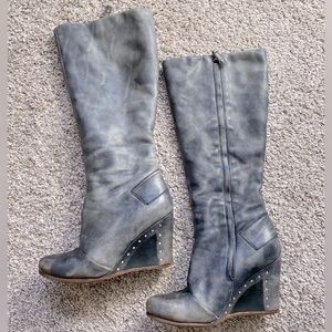 Ugg tall leather wedge boots, weathered black/gray, size 7
